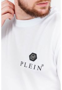 Philipp Plein - PHILIPP PLEIN Biały t-shirt męski Round neck ss iconic plein. Kolor: biały. Materiał: prążkowany, skóra. Wzór: aplikacja #2