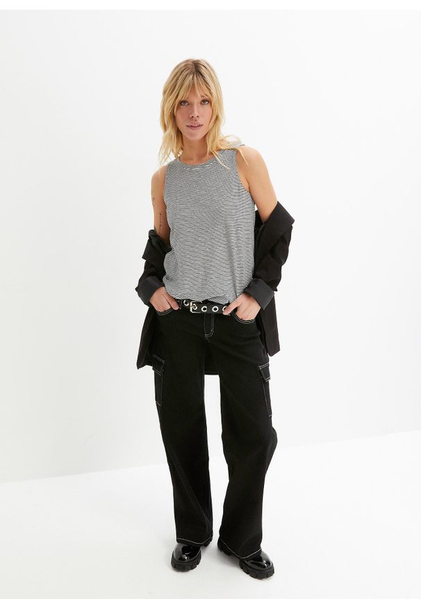 bonprix - Top z plisą guzikową z tyłu. Kolor: niebieski. Styl: elegancki