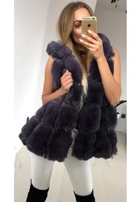 LIGARI - Kaptur Kamizelka La Furs Premium kolor Szara. Kolor: czarny. Materiał: bawełna. Wzór: paski #1