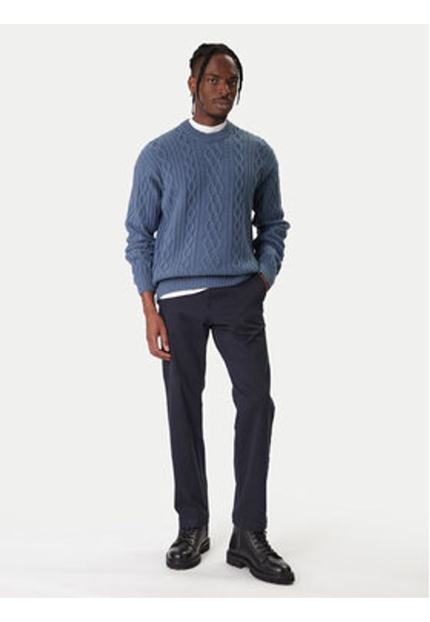 BOSS Sweter Kableto 50548689 Granatowy Regular Fit. Kolor: niebieski. Materiał: wełna