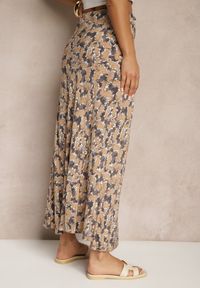 Renee - Szaro-Beżowa Rozkloszowana Spódnica z Wiskozy High Waist Fevanice. Okazja: na co dzień. Stan: podwyższony. Kolor: szary. Materiał: wiskoza. Styl: elegancki, casual #4