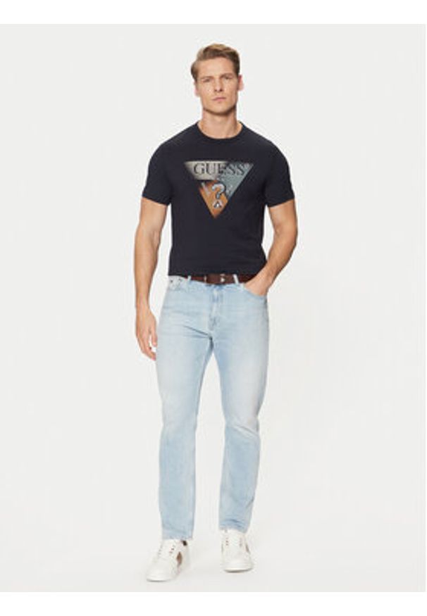 Guess T-Shirt M5RI14 J1314 Granatowy Slim Fit. Kolor: niebieski. Materiał: bawełna