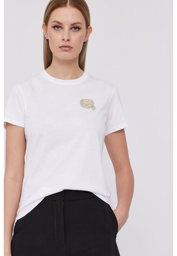 Karl Lagerfeld T-shirt damski kolor biały. Kolor: biały. Materiał: dzianina. Wzór: aplikacja
