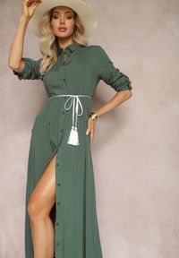 Renee - Zielona Sukienka Hillcrest. Kolor: zielony. Długość rękawa: długi rękaw. Typ sukienki: koszulowe. Długość: maxi