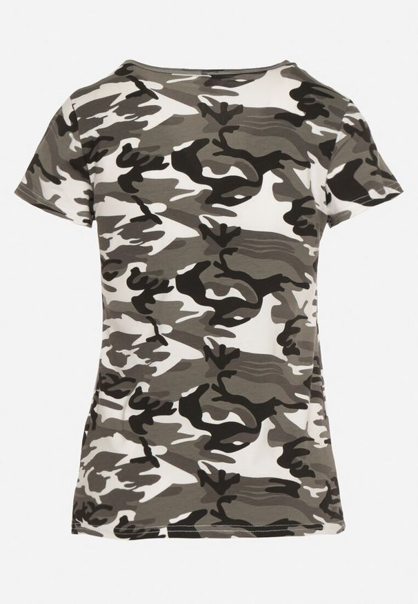 Born2be - Ciemnoszary Bawełniany T-shirt w Moro Navaria. Okazja: na co dzień. Kolor: szary. Materiał: bawełna. Wzór: moro. Styl: militarny, casual