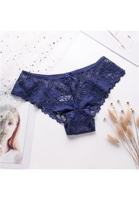 Intica - Koronkowe majtki brazylijskie z kokardką Boksoon. Kolor: niebieski. Materiał: koronka. Wzór: koronka