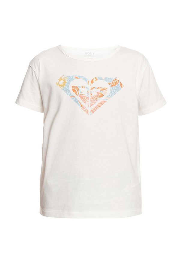 Roxy t-shirt bawełniany dziecięcy kolor biały. Okazja: na co dzień. Kolor: biały. Materiał: bawełna. Wzór: nadruk. Styl: casual