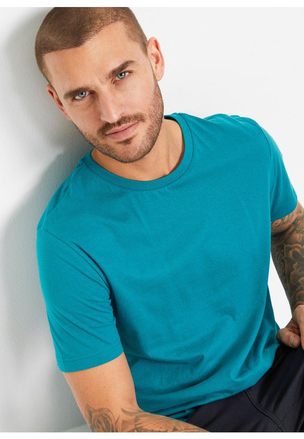 bonprix - T-shirt (2 szt.) z czystej bawełny. Kolor: niebieski. Materiał: materiał, bawełna