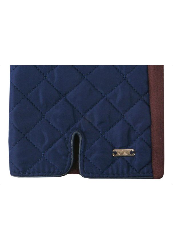 EM Men's Accessories - Eleganckie Pikowane Rękawiczki Męskie - Granat z Brązem. Kolor: brązowy. Materiał: poliester, bawełna. Wzór: aplikacja. Sezon: zima, jesień. Styl: elegancki