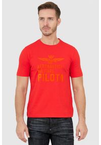 Aeronautica Militare - AERONAUTICA MILITARE Pomarańczowy bawełniny t-shirt męski z aksamitnym logo, Rozmiar M. Kolor: pomarańczowy