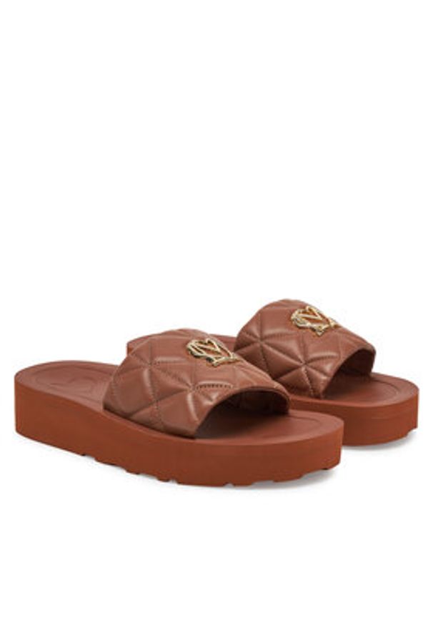 Love Moschino - LOVE MOSCHINO Klapki JA28014I1MIE0201 Brązowy. Kolor: brązowy. Materiał: skóra