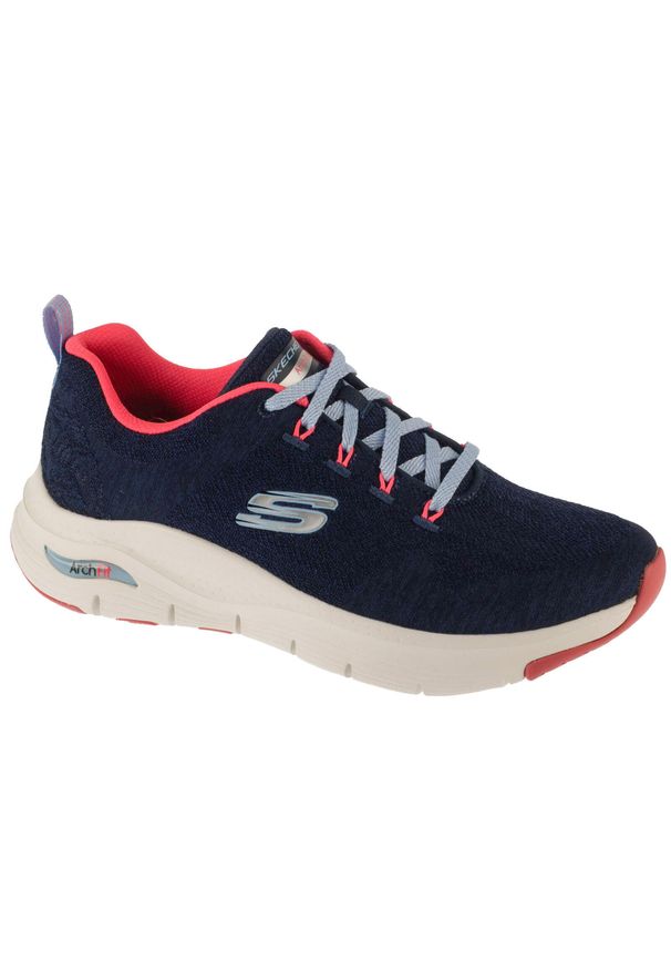 skechers - Buty sportowe Sneakersy damskie, Arch Fit Comfy Wave. Kolor: niebieski. Sport: turystyka piesza