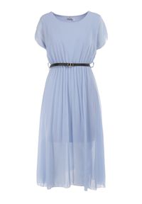 Born2be - Niebieska Sukienka z Paskiem Omphenia. Kolor: niebieski. Długość rękawa: krótki rękaw. Typ sukienki: plisowane. Styl: klasyczny. Długość: midi #5