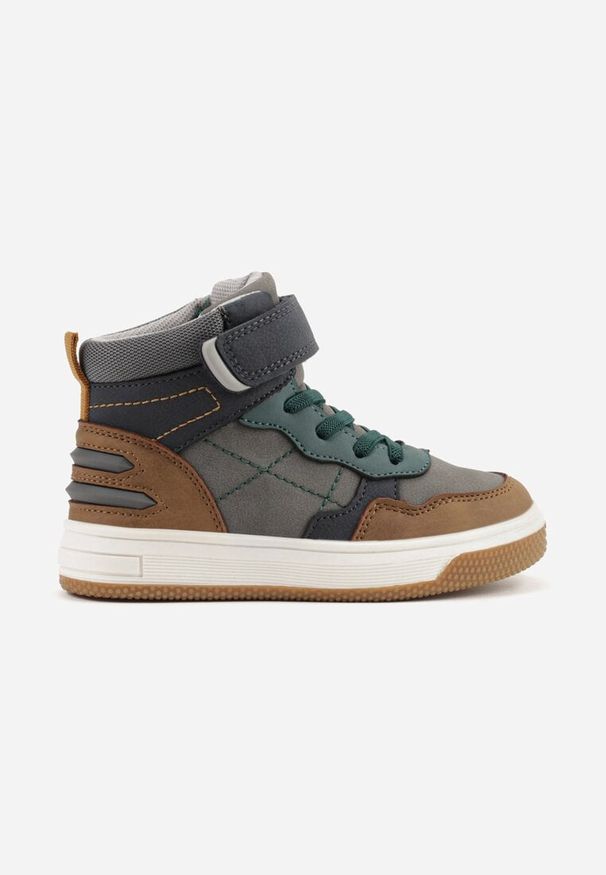 Born2be - Ciemnobeżowe Botki Vices w Stylu Sneakersów z Przeszyciami Esselia. Okazja: na uczelnię, na co dzień. Zapięcie: rzepy. Kolor: beżowy. Materiał: jeans. Styl: casual