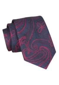 Męski Krawat - Granat z Czerwonym Dużym Wzorem - Angelo di Monti. Kolor: niebieski. Materiał: tkanina. Styl: wizytowy, elegancki