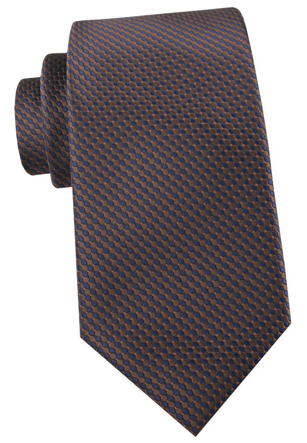 Krawat Męski - Angelo di Monti - Mikrowzór, Brąz z Granatem. Kolor: niebieski, brązowy, beżowy, wielokolorowy. Materiał: tkanina. Styl: elegancki, wizytowy