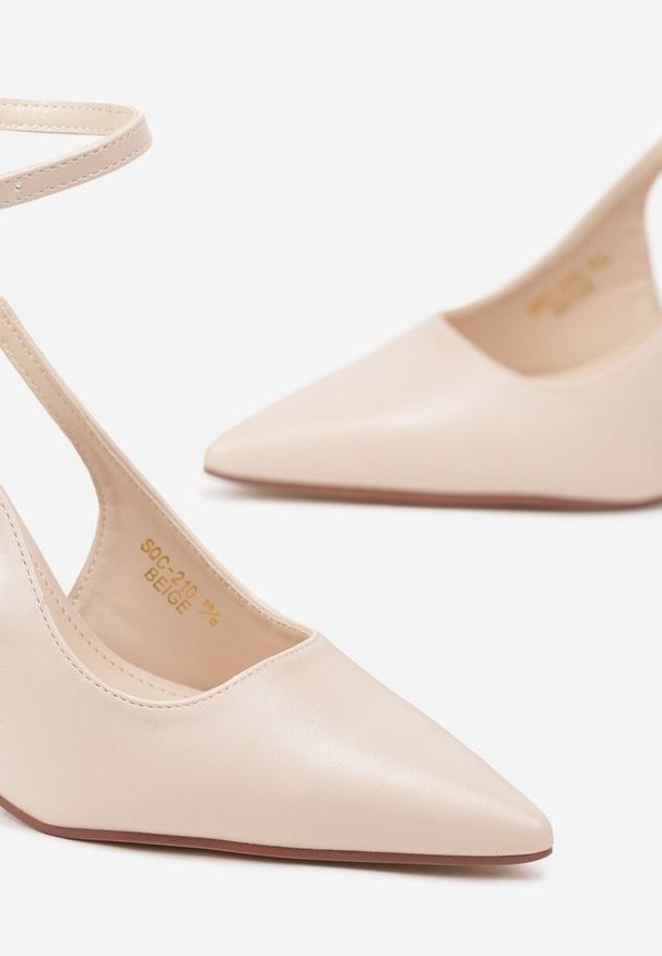 Renee - Beżowe Szpilki z Odsłoniętą Piętą i Regulowanym Paskiem Alifela. Zapięcie: pasek. Kolor: beżowy. Materiał: jeans. Obcas: na szpilce. Styl: klasyczny, elegancki. Wysokość obcasa: średni