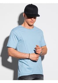 Ombre Clothing - T-shirt męski bawełniany S1378 - jasnoniebieski - XXL. Kolor: niebieski. Materiał: bawełna