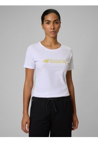 4f - 4F T-shirt slim z nadrukiem damski - biały S. Okazja: na co dzień. Kolor: biały. Materiał: materiał. Wzór: nadruk. Styl: casual #1