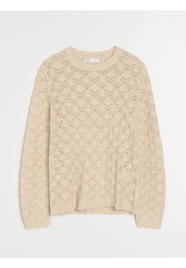 Sinsay - Ażurowy sweter z wiskozą - beżowy. Kolor: beżowy. Materiał: wiskoza. Wzór: ażurowy