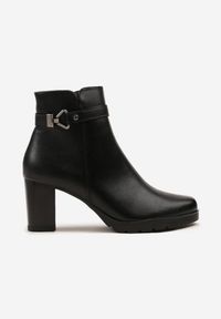 Born2be - Czarne Klasyczne Botki na Słupku z Aplikacją przy Cholewce Emmirre. Okazja: na co dzień. Kolor: czarny. Materiał: jeans, dzianina. Szerokość cholewki: normalna. Wzór: aplikacja. Obcas: na słupku. Styl: klasyczny #5