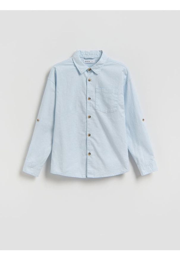 Reserved - Bawełniana koszula z lnem - jasnoniebieski. Kolor: niebieski. Materiał: bawełna, len