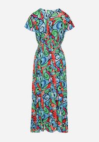 Born2be - Niebieska Bawełniana Sukienka z Abstrakcyjnym Wzorem Emilisse. Okazja: na co dzień. Kolor: niebieski. Materiał: bawełna. Styl: casual, klasyczny #6