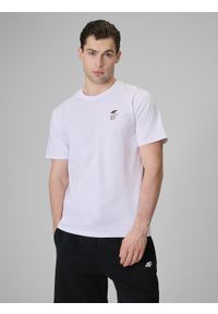 4f - 4F T-shirt regular gładki męski - biały S. Okazja: na co dzień. Kolor: biały. Materiał: dzianina, bawełna. Wzór: gładki. Styl: casual, klasyczny #1