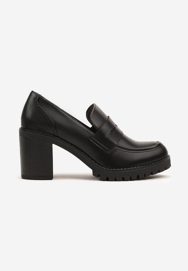 Renee - Czarne Półbuty w Stylu Loafersów na Słupku Seltewi. Okazja: na co dzień. Kolor: czarny. Materiał: jeans. Obcas: na słupku. Styl: casual, klasyczny