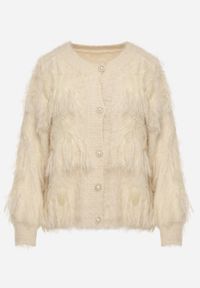 Born2be - Beżowy Kardigan z Wełną o Fakturze Imitującej Pióra z Ozdobnymi Guzikami Mevinalia. Okazja: na co dzień, do pracy, na spotkanie biznesowe. Kolor: beżowy. Materiał: wełna. Wzór: aplikacja. Sezon: zima, jesień. Styl: biznesowy, klasyczny, casual, elegancki #7