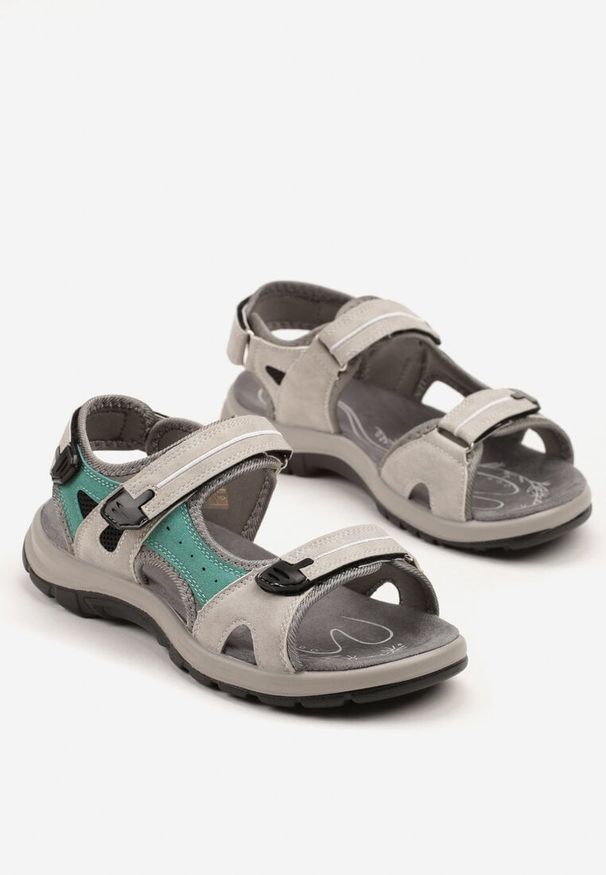 Born2be - Szare Sandały Vices Sportowe z Zapięciem na Rzepy Elliame. Okazja: na spacer. Zapięcie: rzepy. Kolor: szary. Materiał: materiał. Sezon: lato. Styl: sportowy