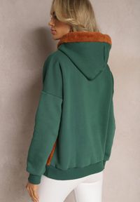 Renee - Zielona Bluza z Bawełny z Ozdobną Naszywką z Misiem i Polarowym Kapturem Hecatia. Typ kołnierza: kaptur. Kolor: zielony. Materiał: polar, bawełna. Wzór: aplikacja #5