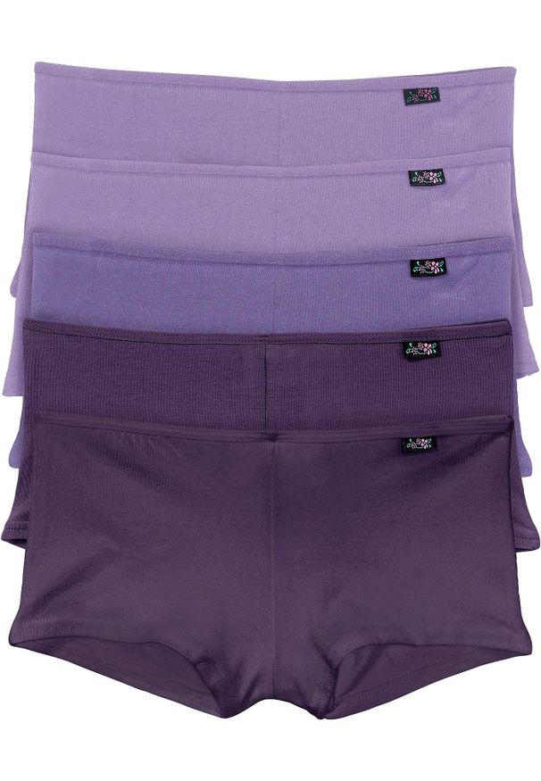 bonprix - Figi panty (5 par). Kolor: fioletowy. Materiał: materiał. Wzór: gładki, aplikacja, kwiaty