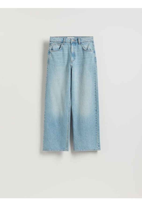 Reserved - Jeansy wide leg z krótszą nogawką - niebieski. Kolor: niebieski. Długość: krótkie