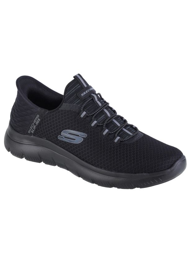 skechers - Buty sportowe Sneakersy męskie, Skechers Summits - High Range Slip-Ins. Kolor: czarny. Materiał: guma, syntetyk, tkanina, materiał. Sport: turystyka piesza