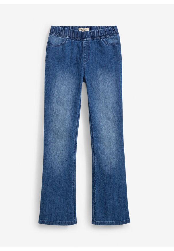 bonprix - Jegginsy mid waist, flared. Kolor: niebieski
