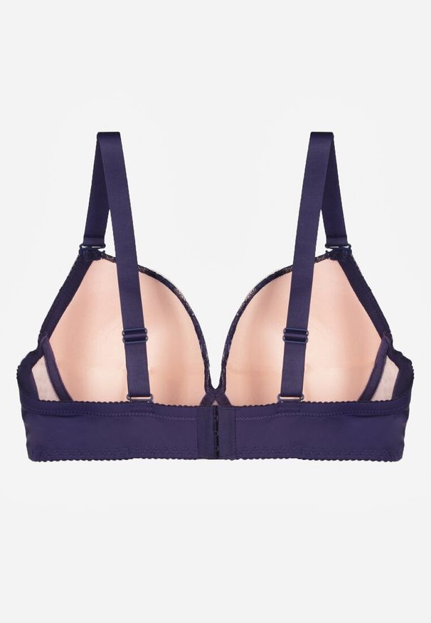 Renee - Granatowy Biustonosz z Koronką i Cyrkoniami Himelodia. Kolor: niebieski. Materiał: koronka. Wzór: koronka