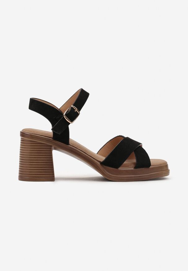 Renee - Czarne Sandały na Słupku z Szerokimi Paskami Tera. Zapięcie: pasek. Kolor: czarny. Obcas: na słupku. Styl: elegancki