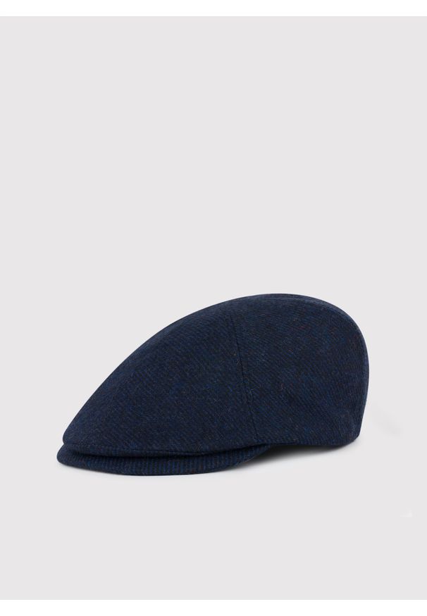 Pako Lorente - PAKO LORENTE – Kaszkiet męski w kolorze granatowym. Kolor: niebieski. Materiał: poliester, wełna. Wzór: jodełka. Sezon: zima. Styl: elegancki