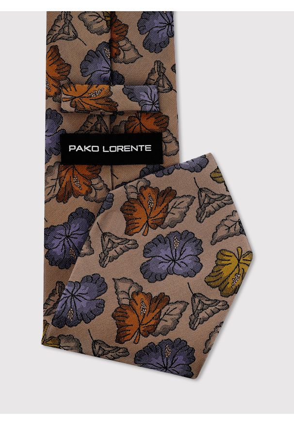 Pako Lorente - PAKO LORENTE - Beżowy krawat w jesienne liście. Kolor: beżowy. Materiał: poliester. Sezon: jesień
