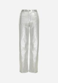 Born2be - Srebrne Szerokie Spodnie Metaliczne z Ekoskóry Namera. Stan: podwyższony. Kolor: srebrny #7