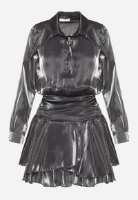 Born2be - Szara Sukienka z Wiskozy o Koszulowym Kroju z Falbankami Liova. Typ kołnierza: kołnierz z falbankami. Kolor: szary. Materiał: wiskoza. Typ sukienki: koszulowe #2