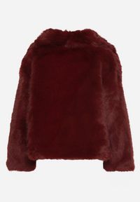 Born2be - Bordowa Jednorzędowa Kurtka Futerko z Szerokim Kołnierzem Conellia. Okazja: na co dzień. Kolor: czerwony. Materiał: futro. Styl: casual, elegancki #4