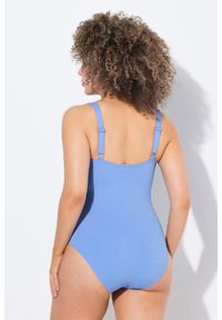 ULLA POPKEN - Damski Strój kąpielowy metaliczny miękkie miseczki podszewka powermesh z przodu. Kolekcja: plus size. Kolor: niebieski. Materiał: włókno, elastan, poliamid, materiał