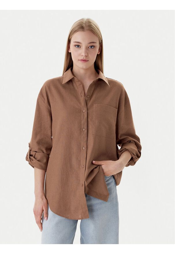 Calvin Klein Jeans Koszula LV044E195G Brązowy Regular Fit. Kolor: brązowy. Materiał: len