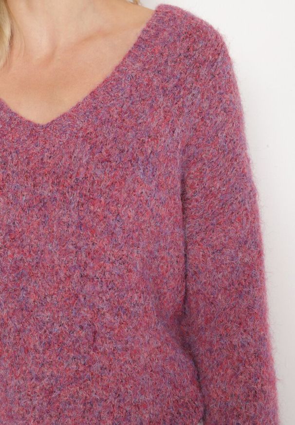 Born2be - Fioletowy Sweter z Wełną i Rozszerzanymi Rękawami Sinara. Okazja: na co dzień. Kolor: fioletowy. Materiał: wełna. Styl: klasyczny, elegancki, casual