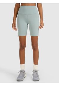 4f - 4F Legginsy kolarki treningowe damskie - zielone M. Stan: podwyższony. Kolor: zielony. Materiał: materiał, elastan, syntetyk, dzianina, włókno. Długość: krótkie. Wzór: ze splotem, gładki. Sport: fitness