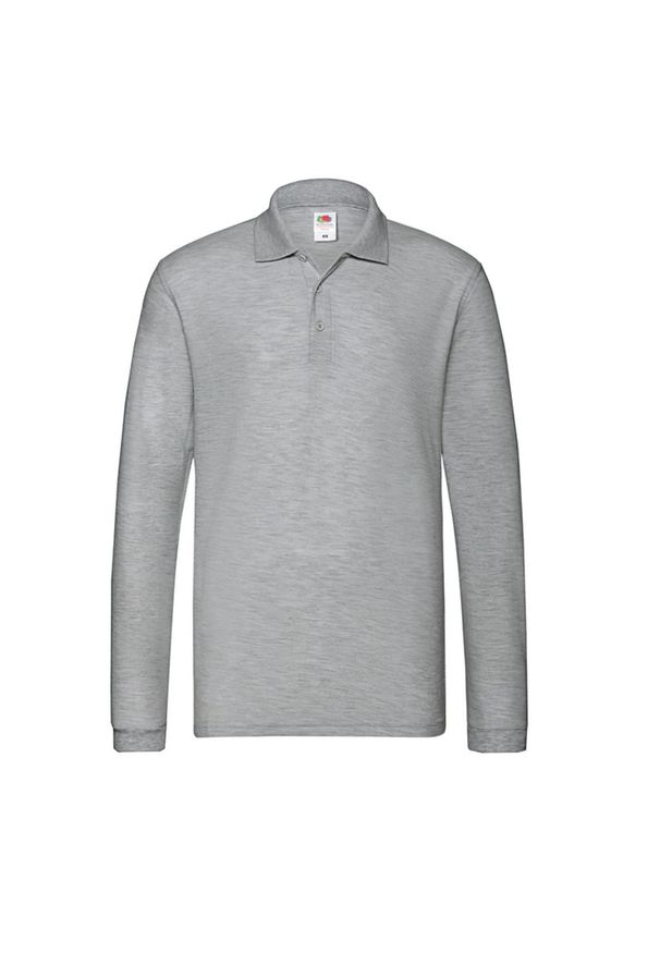 FRUIT OF THE LOOM - Męska Koszulka Polo Premium Z Długim Rękawem. Typ kołnierza: polo. Kolor: szary. Długość rękawa: długi rękaw. Długość: długie