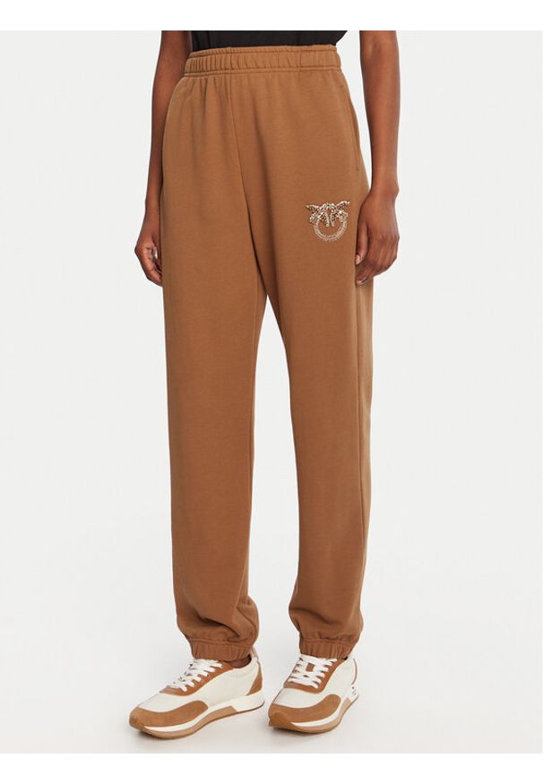Pinko - PINKO Spodnie dresowe Plumcake 104790 A2RO Brązowy Regular Fit. Kolor: brązowy. Materiał: bawełna