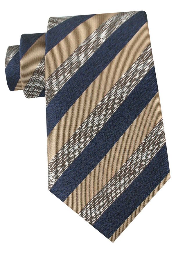 Krawat Męski - Angelo di Monti - Pasy, Granat z Beżem. Kolor: niebieski, brązowy, beżowy, wielokolorowy. Materiał: tkanina. Styl: elegancki, wizytowy